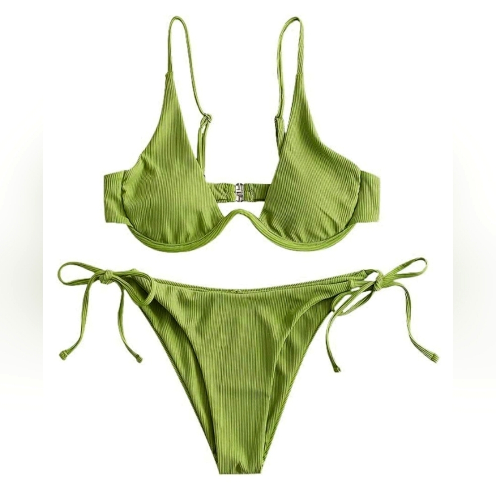 ZAFUL Women's Leopard Print Underwire High Cut Triangle Bikini Set Swimsuit